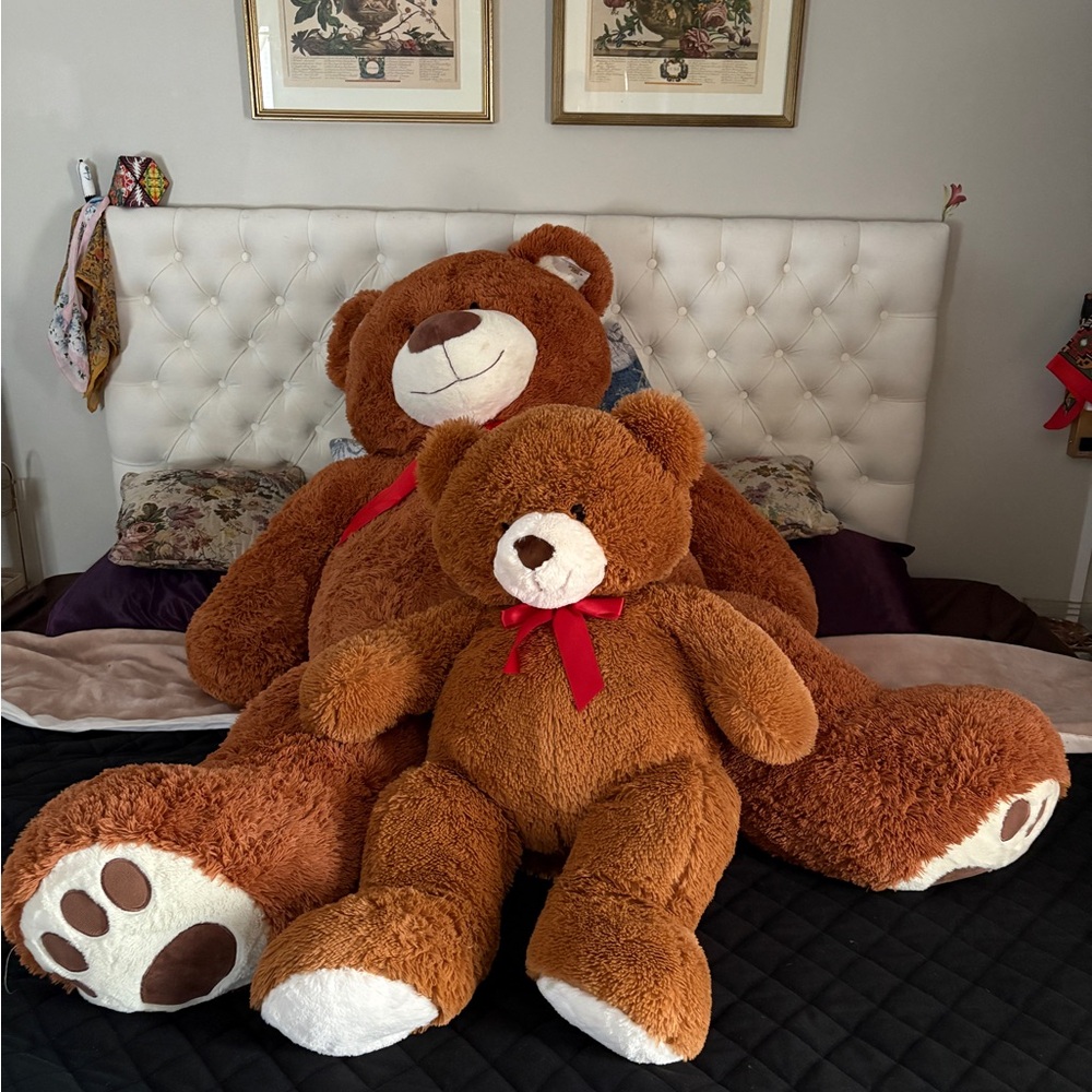 Giant Brown Teddy Bear Set with Red Bows